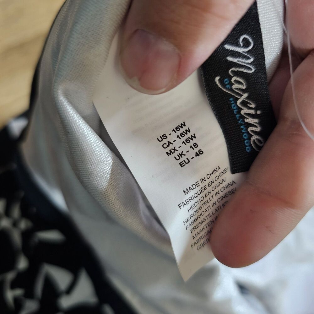 Maxine of Holly Womens Mod Triple Tiered Tankini Swim Top Black White Geo 16W - Picture 5 of 6